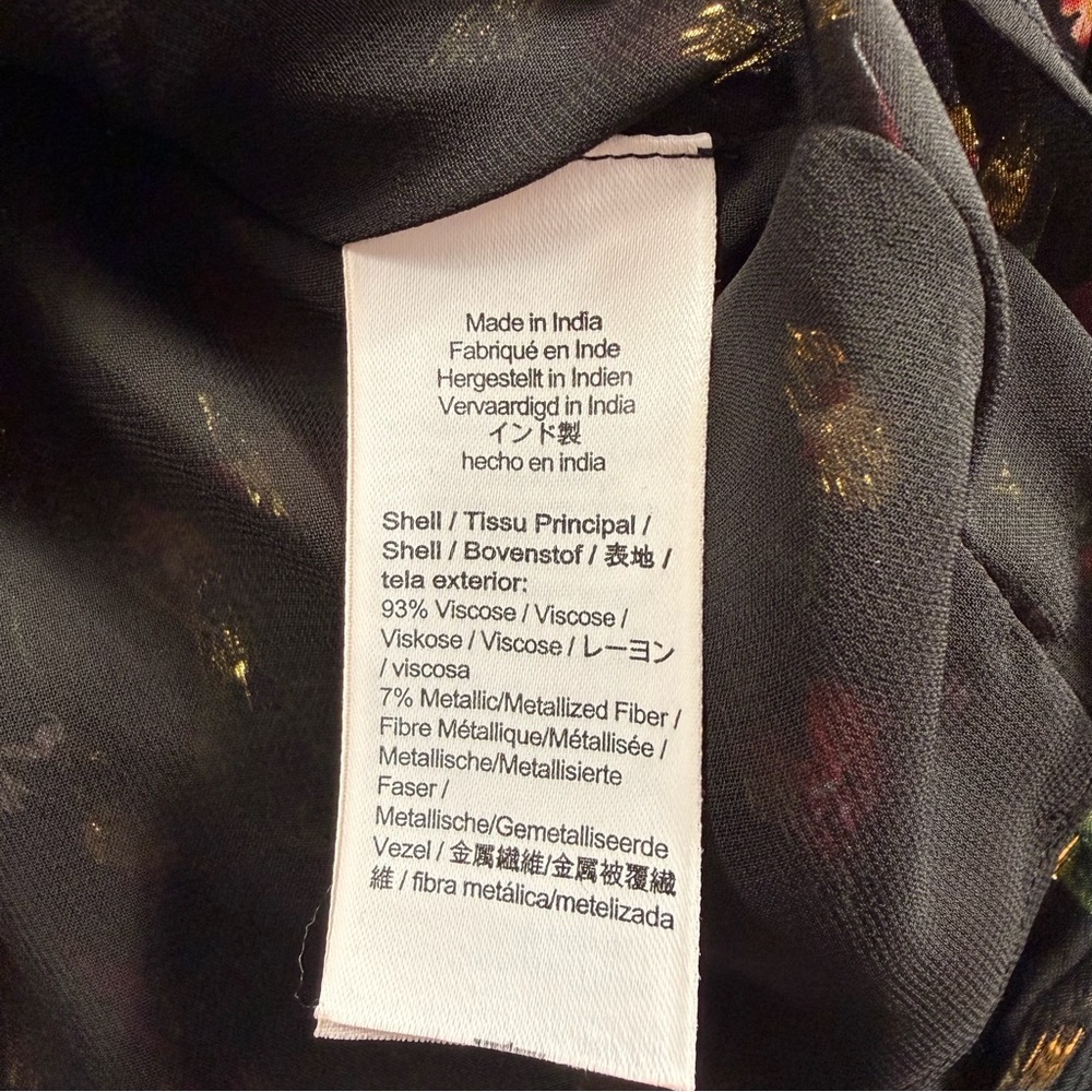 J.Crew Black Floral Gold Metallic Ruffle Blouse Large Romantic Holiday Party Top - Picture 8 of 10